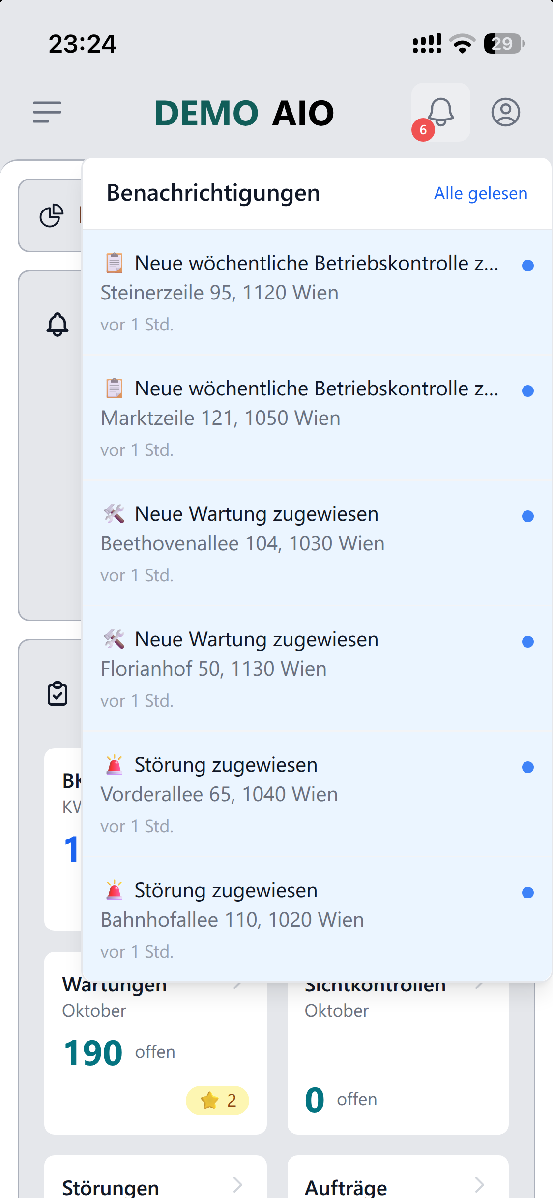 Benachrichtigungen mit Zuweisungen und Hinweisen, direkt an der Glocke